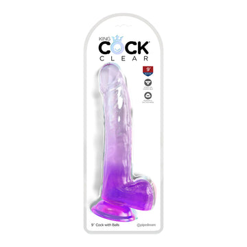 King Cock Clear 9" With Balls- Multi Color Options